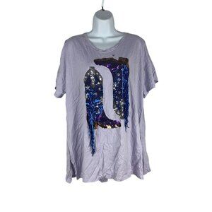 Blue B. Collection Lavender Sequin Cowboy Boot Design T-Shirt Top Size S